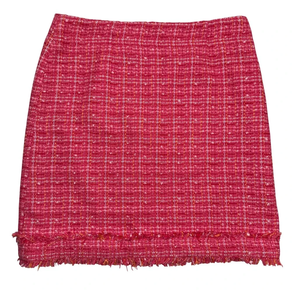 Laundry by‎ Shelli Segal Mini Skirt Womens 10 Pink Tweed Frayed Fringe Lined NWT